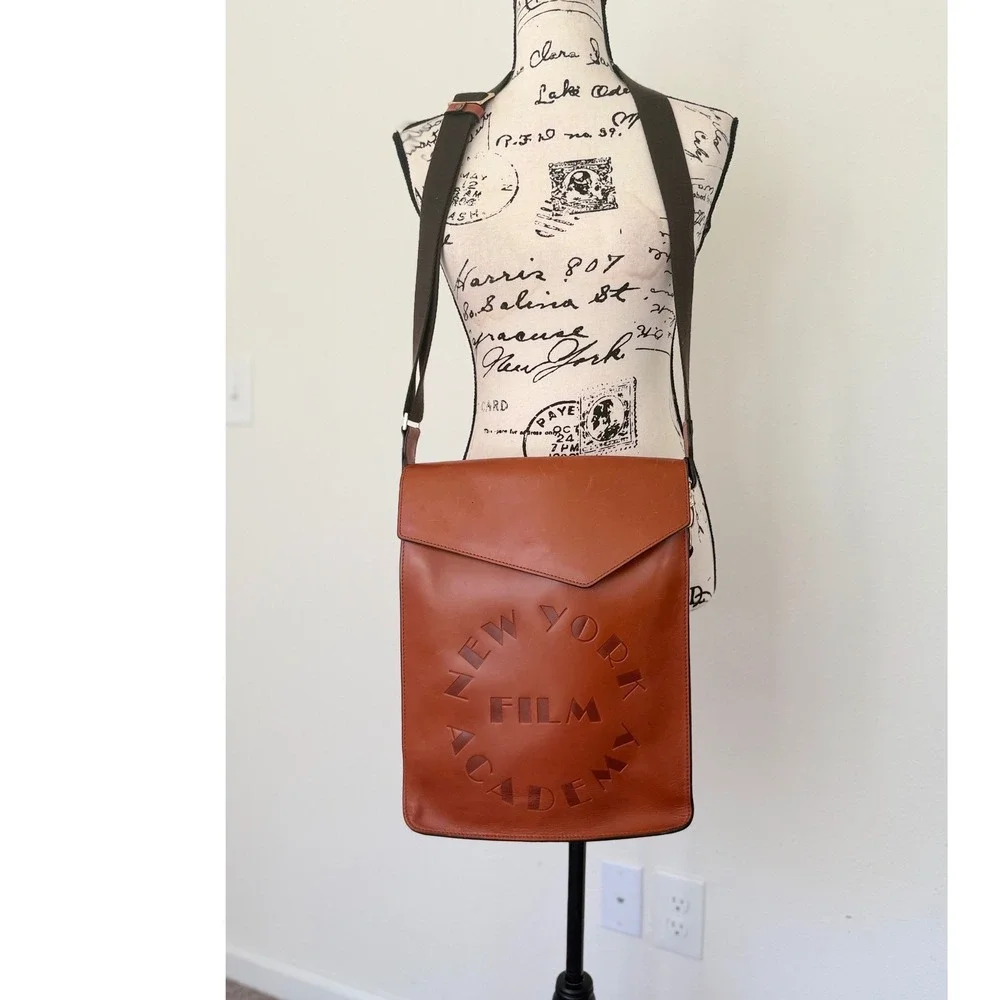 New York‎ Film Academy Leather Messenger Bag Cognac Brown Crossbody Satchel NYFA